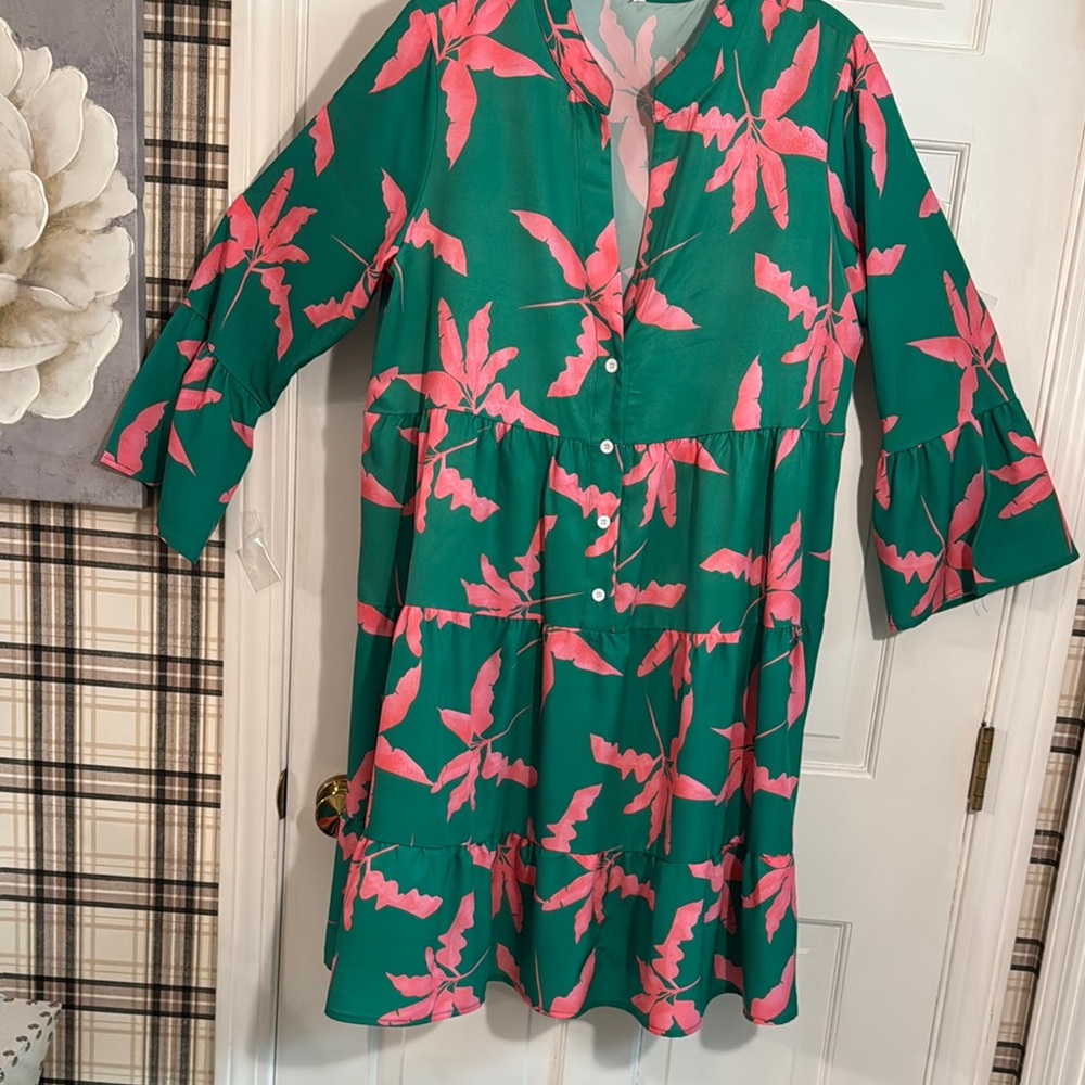 Green and Pink Floral Midi Dress - Picture 9 of 10